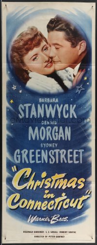 3j0173 CHRISTMAS IN CONNECTICUT insert 1945 best romantic c/u of Barbara Stanwyck & Dennis Morgan!