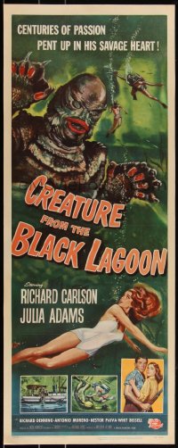 3j0076 CREATURE FROM THE BLACK LAGOON insert 1954 classic art of monster & Julie Adams, very rare!