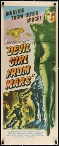3j0586 DEVIL GIRL FROM MARS linen insert 1955 art of female alien, invasion from outer space, rare!