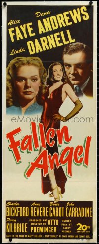 3j0588 FALLEN ANGEL linen insert 1945 Preminger, Alice Faye, Dana Andrews, sexy Linda Darnell, rare!