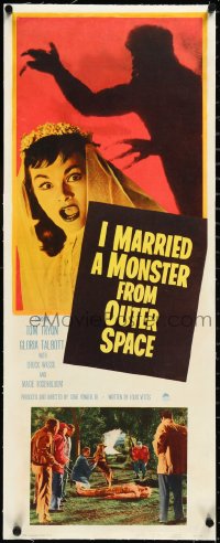 3j0596 I MARRIED A MONSTER FROM OUTER SPACE linen insert 1958 Gloria Talbott scared of alien shadow!