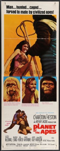 3j0181 PLANET OF THE APES insert 1968 Charlton Heston, classic sci-fi, hunted & forced to mate!