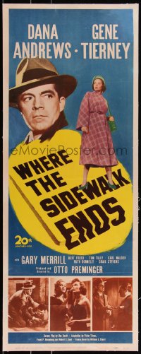 3j0611 WHERE THE SIDEWALK ENDS linen insert 1950 Dana Andrews, Gene Tierney, Otto Preminger noir!