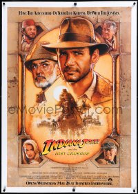 3j1008 INDIANA JONES & THE LAST CRUSADE linen int'l advance 1sh 1989 art of Ford & Connery by Drew!