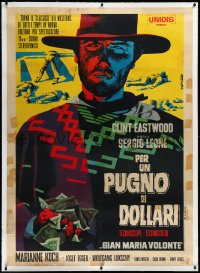 3j0448 FISTFUL OF DOLLARS linen Italian 1p R1965 Sergio Leone, best Papuzza art of Clint Eastwood!