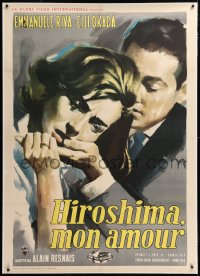 3j0454 HIROSHIMA MON AMOUR linen Italian 1p 1959 Resnais classic, Longi art of Riva & Okada, rare!