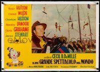 3j0693 GREATEST SHOW ON EARTH linen Italian 19x27 pbusta R1962 Charlton Heston & trapeze performers!