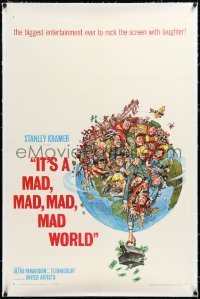 3j1012 IT'S A MAD, MAD, MAD, MAD WORLD linen style A 1sh 1964 art of cast on Earth by Jack Davis!