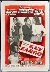 3j1021 KEY LARGO linen 1sh 1948 Humphrey Bogart, Lauren Bacall, Edward G. Robinson, Huston, rare!
