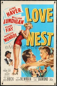3j1038 LOVE NEST linen 1sh 1951 full-length art of sexy Marilyn Monroe, William Lundigan, June Haver!