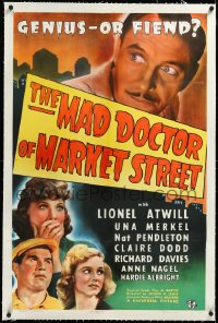 3j1040 MAD DOCTOR OF MARKET STREET linen 1sh 1942 is Lionel Atwill genius or fiend, ultra rare!