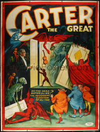 3j0527 CARTER THE GREAT linen 80x106 magic poster 1926 cool devil art, do the dead materialize? rare!