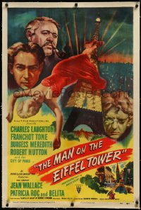 3j1045 MAN ON THE EIFFEL TOWER linen 1sh 1949 Charles Laughton, sexy Jean Wallace, cool film noir art