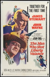 3j1047 MAN WHO SHOT LIBERTY VALANCE linen 1sh 1962 John Wayne & James Stewart, John Ford classic!