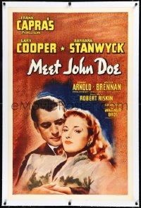 3j1051 MEET JOHN DOE linen 1sh R1940s Frank Capra, best art of Gary Cooper & sexy Barbara Stanwyck!