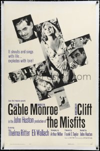 3j1055 MISFITS linen 1sh 1961 sexy Marilyn Monroe, Clark Gable, Montgomery Clift, John Huston
