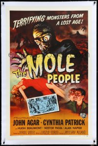 3j1057 MOLE PEOPLE linen 1sh 1956 Joseph Smith art of the horror crawling from depths of the Earth!