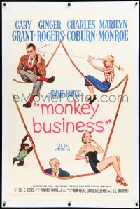 3j1058 MONKEY BUSINESS linen 1sh 1952 Cary Grant, Ginger Rogers, sexy Marilyn Monroe, Howard Hawks
