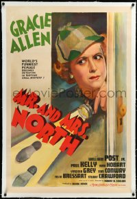 3j1060 MR. & MRS. NORTH linen 1sh 1942 art of detective Gracie Allen shining flashlight on clues!