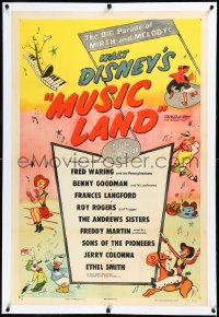3j1063 MUSIC LAND linen 1sh 1955 Disney, cartoon art of Donald Duck, Rogers, Joe Carioca & more!