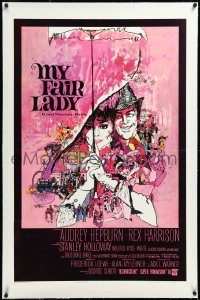 3j1064 MY FAIR LADY linen domestic 1sh 1964 classic art of Audrey Hepburn & Rex Harrison by Bob Peak!