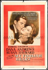 3j1066 MY FOOLISH HEART linen 1sh 1950 Susan Hayward & Dana Andrews, based on J.D. Salinger story!