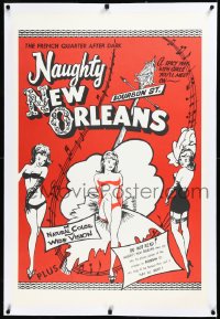 3j1069 NAUGHTY NEW ORLEANS linen 25x38 1sh R1959 Bourbon St. showgirls in French Quarter after dark!