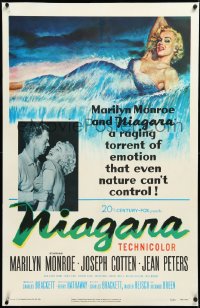3j1070 NIAGARA linen 1sh 1953 classic art of giant sexy Marilyn Monroe on famous waterfall + photo!