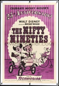 3j1071 NIFTY NINETIES linen 1sh R1953 Walt Disney, great cartoon art of Mickey Mouse, Minnie & Goofy!