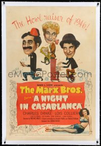 3j1072 NIGHT IN CASABLANCA linen 1sh 1946 wonderful art of The Marx Brothers, Groucho, Chico & Harpo!