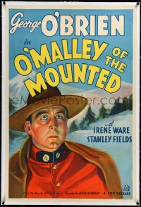 3j1075 O'MALLEY OF THE MOUNTED linen 1sh 1936 cool artwork of Royal Canadian Mountie George O'Brien!