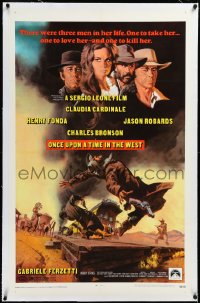 3j1078 ONCE UPON A TIME IN THE WEST linen 1sh 1969 Leone, art of Cardinale, Fonda, Bronson & Robards!