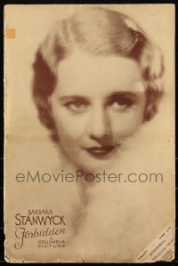 3j0038 FORBIDDEN pressbook 1932 beautiful Barbara Stanwyck, Adolphe Menjou, Frank Capra, ultra rare!