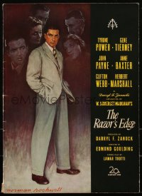 3j0048 RAZOR'S EDGE pressbook 1946 Tyrone Power, Gene Tierney, Maugham, great Norman Rockwell art!