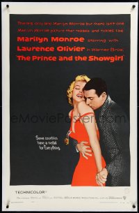 3j1093 PRINCE & THE SHOWGIRL linen 1sh 1957 Laurence Olivier nuzzles sexy Marilyn Monroe's shoulder!