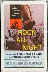 3j1106 ROCK ALL NIGHT linen 1sh 1957 rock & roll, some have to dance... some have to kill, sexy art!