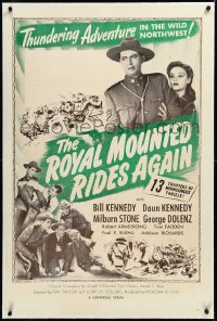 3j1109 ROYAL MOUNTED RIDES AGAIN linen military 1sh R1950s serial set in the wild Northwest, rare!