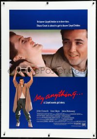 3j1112 SAY ANYTHING linen int'l 1sh 1989 John Cusack holding boombox, Ione Skye, Cameron Crowe!