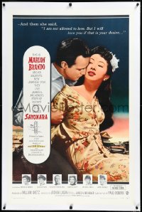 3j1113 SAYONARA linen 1sh 1957 Marlon Brando, Miiko Taka, I am not allowed to love but I will!