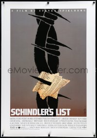 3j1115 SCHINDLER'S LIST linen 1sh 1993 Spielberg, iconic different unused art by Saul Bass, rare!