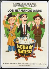 3j0749 DUCK SOUP linen Spanish R1970s different Jano art of Marx Bros, Groucho, Harpo & Chico, rare!