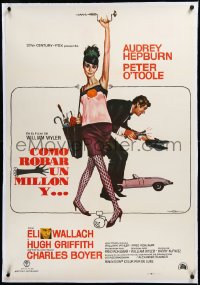 3j0755 HOW TO STEAL A MILLION linen Spanish R1977 art of sexy Audrey Hepburn & Peter O'Toole, rare!