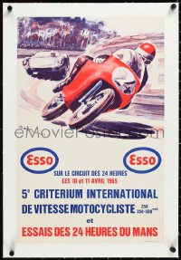 3j0796 24 HOURS OF LE MANS linen 15x24 French special poster 1965 Beligond art of motorcycle & car!