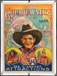3j0806 GUERRA MIX linen 25x34 French special poster 1920s cool art of cowboy & sword swallower, rare!