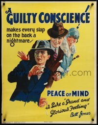 3j0209 GUILTY CONSCIENCE 22x28 English motivational poster 1928 every slap on the back a nightmare!
