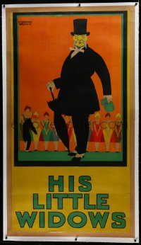 3j0526 HIS LITTLE WIDOWS linen 39x70 English stage poster 1920s F. Gregory Brown art, ultra rare!