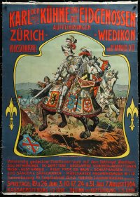 3j0523 KARL DER KUHNE UND DIE EIDGENOSSEN linen 34x48 Swiss stage poster 1904 Jauslin art, rare!