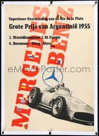 3j0809 MERCEDES-BENZ linen 24x34 German special poster 1955 winner at Argentine Grand Prix, rare!