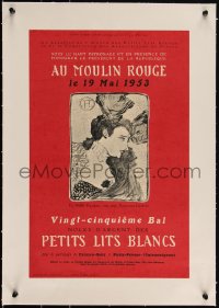 3j0810 MOULIN ROUGE linen 12x19 French special poster 1953 art by Henri de Toulouse-Lautrec, rare!