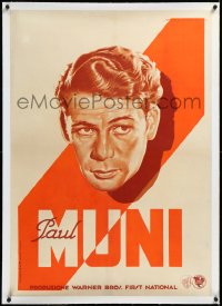 3j0811 PAUL MUNI linen 28x39 Italian special poster 1930s Martinati art of Warner's top star, rare!